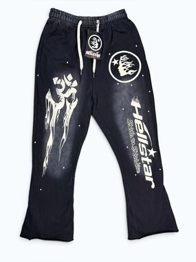 NWT Hellstar Birth to Paradise Graphic Flare Sweatpants Black Size Small